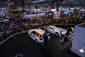 Autosport International Exhibition. National Exhibition Centre, Birmingham, UK. Saturday 10 January 2015. Colin Turkington, Andrew Jordan, Matt Neal and Gordon Shedden on the Autosport stage. World Copyright: Zak Mauger/LAT Photographic. ref: Digital Image _P7T0371
